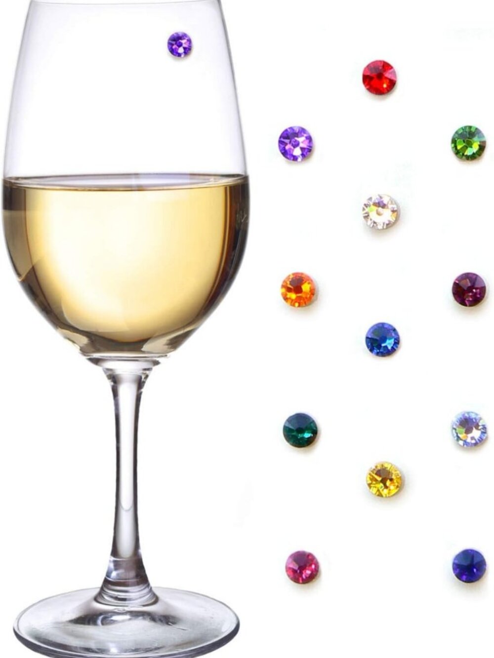 Crystal Magnetic Wine Glass Charms Set of 12 - Stemless Glass Markers & Gift Box